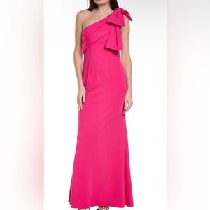 Adrianna Papell Hot Pink One-Shoulder Gown